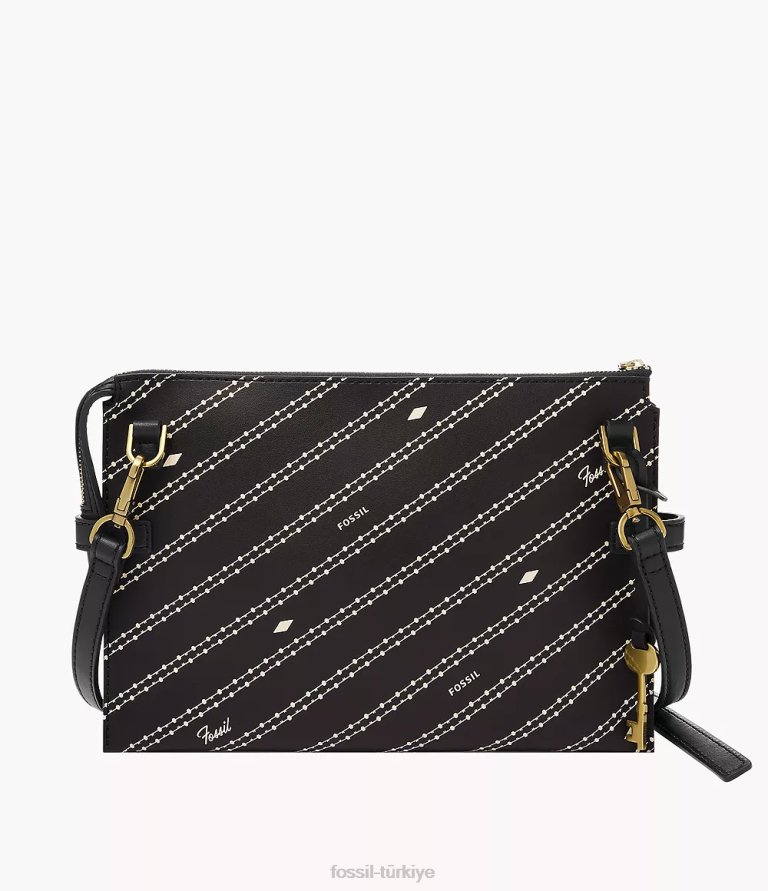 Fossil 6J04644 siyah/kemik kier kaktüs deri crossbody çanta kadınlar