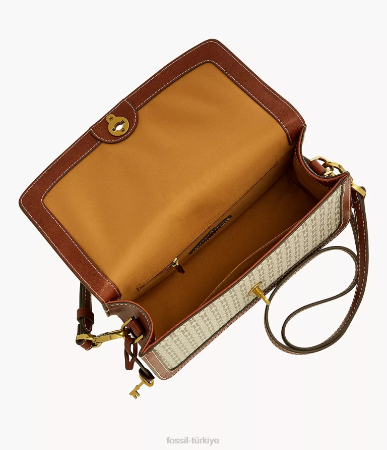 Fossil 6J04705 açık kahverengi ainsley kapaklı çapraz gövde çanta kadınlar