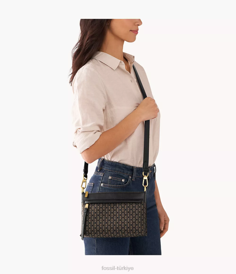 Fossil 6J04710 siyah kiera küçük çapraz vücut çanta kadınlar