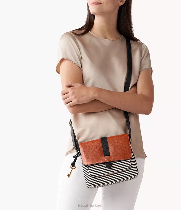 Fossil 6J04722 siyah şerit kinley küçük çapraz vücut çanta kadınlar