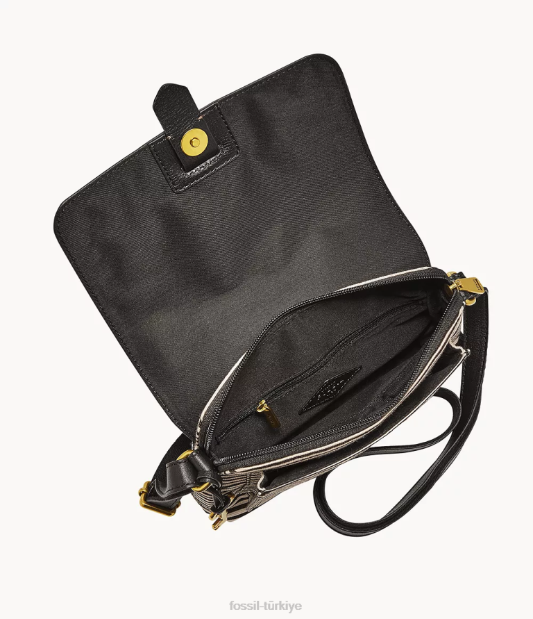 Fossil 6J04722 siyah şerit kinley küçük çapraz vücut çanta kadınlar
