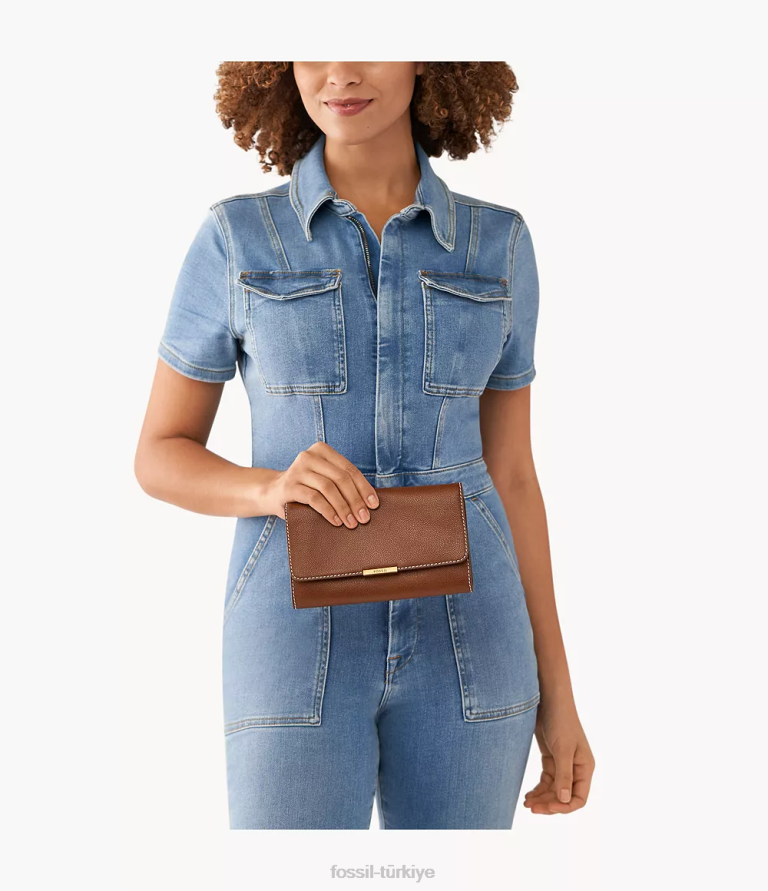 Fossil 6J04826 kahverengi jori cüzdan çapraz vücut çanta kadınlar
