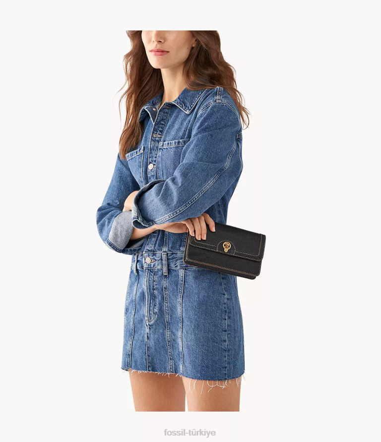 Fossil 6J04835 siyah ainsley cüzdan çapraz askılı çanta çanta kadınlar