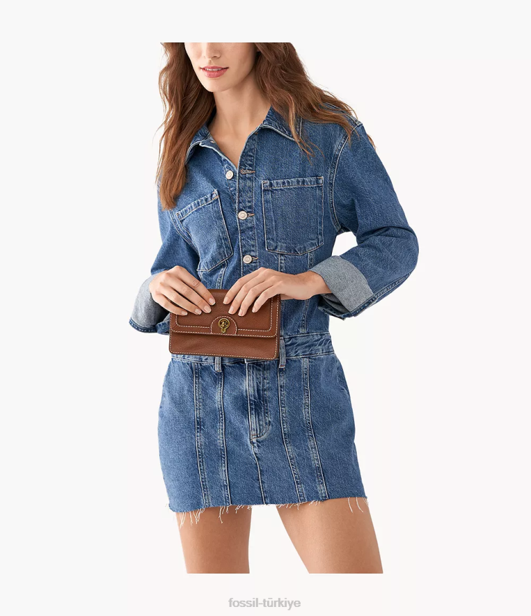 Fossil 6J04871 kahverengi ainsley cüzdan çapraz askılı çanta çanta kadınlar