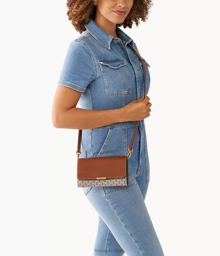 Fossil 6J04884 açık kahverengi jori cüzdan çapraz vücut çanta kadınlar