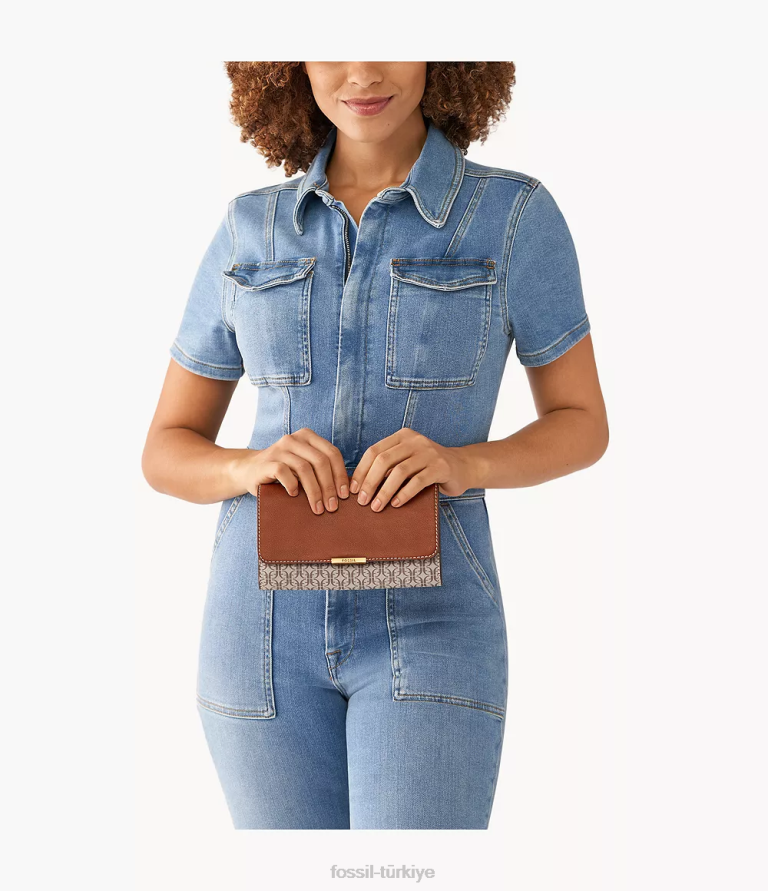 Fossil 6J04884 açık kahverengi jori cüzdan çapraz vücut çanta kadınlar