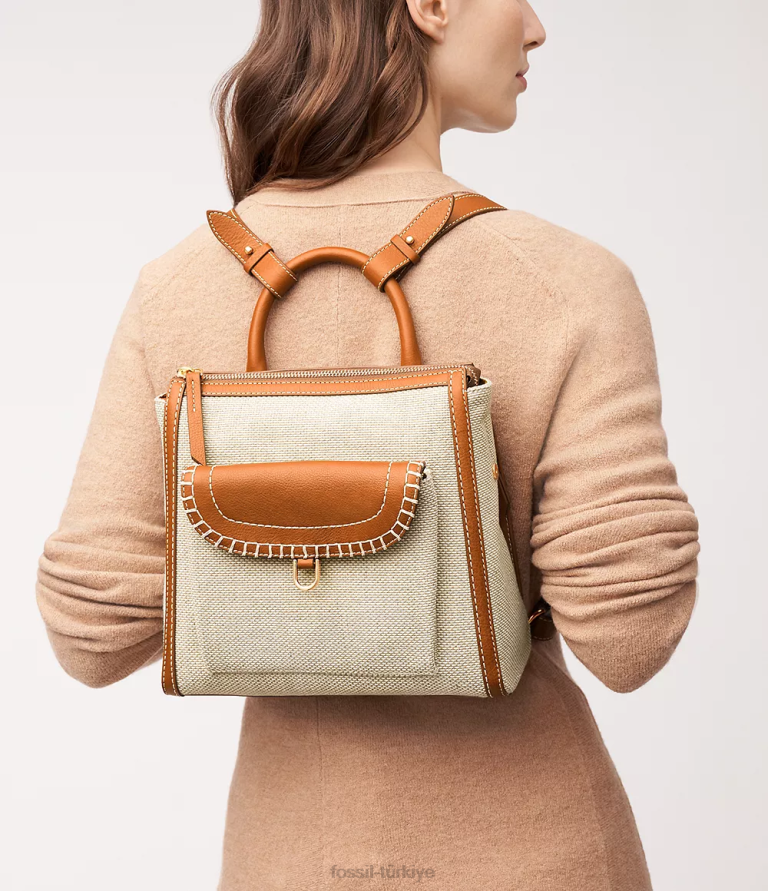 Fossil 6J04393 açık kahverengi parker küçük sırt çantası çanta kadınlar