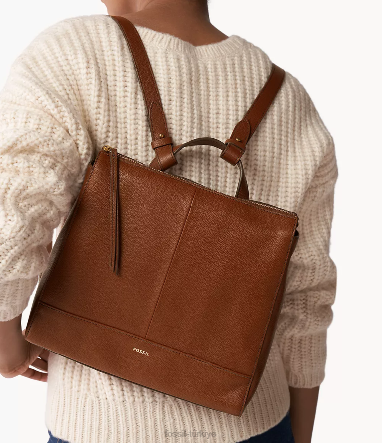 Fossil 6J04407 kahverengi elina üstü açılır küçük sırt çantası çanta kadınlar