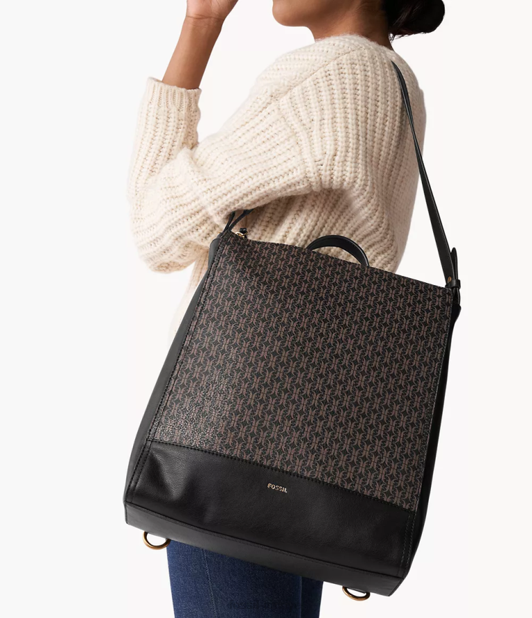 Fossil 6J04541 siyah elina üstü açılır sırt çantası çanta kadınlar