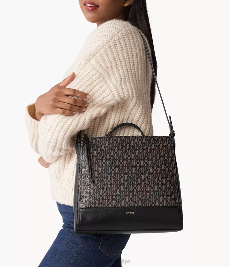 Fossil 6J04689 siyah elina üstü açılır küçük sırt çantası çanta kadınlar