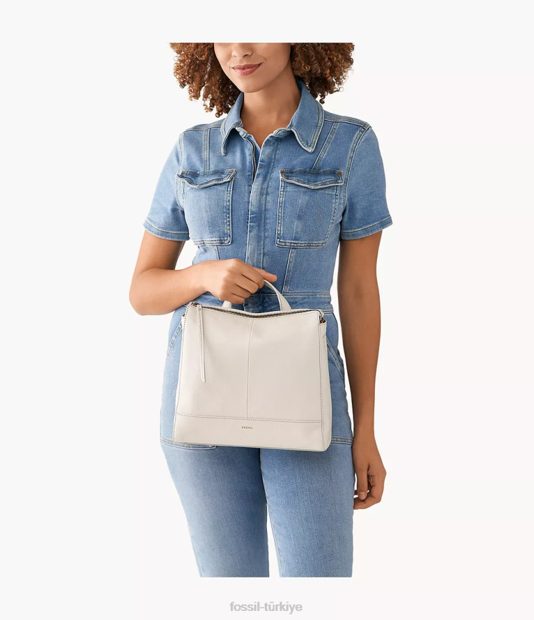 Fossil 6J04734 beyaz elina üstü açılır küçük sırt çantası çanta kadınlar
