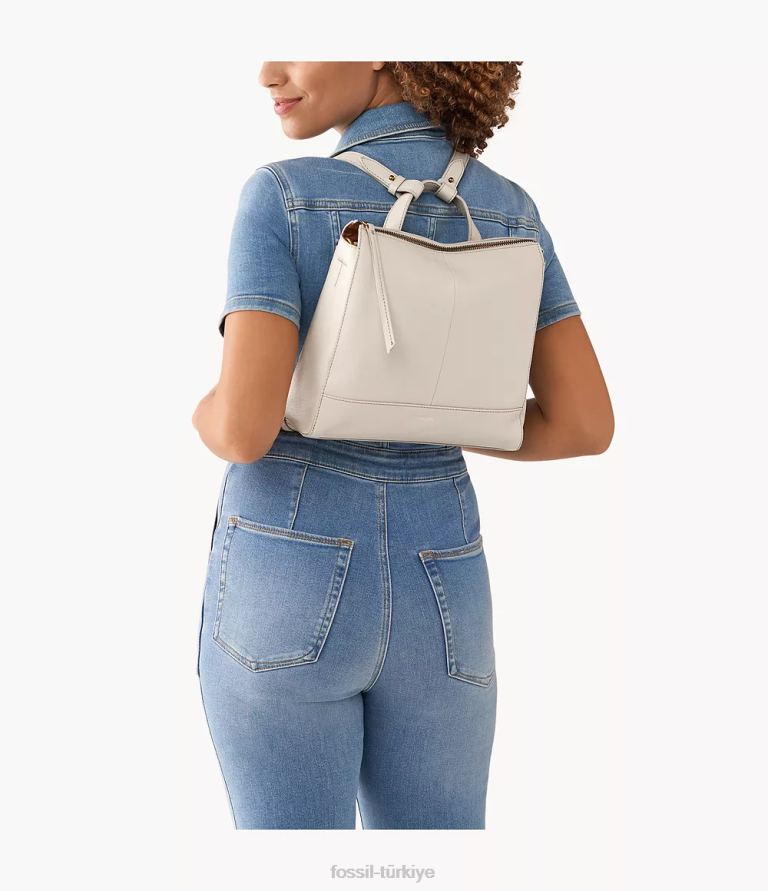 Fossil 6J04734 beyaz elina üstü açılır küçük sırt çantası çanta kadınlar