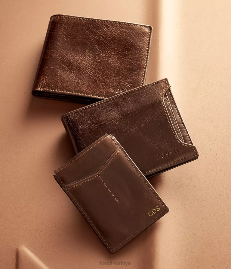 Fossil 6J041655 kahverengi flip kimliği ile derrick rfid iki katlı cüzdan erkekler