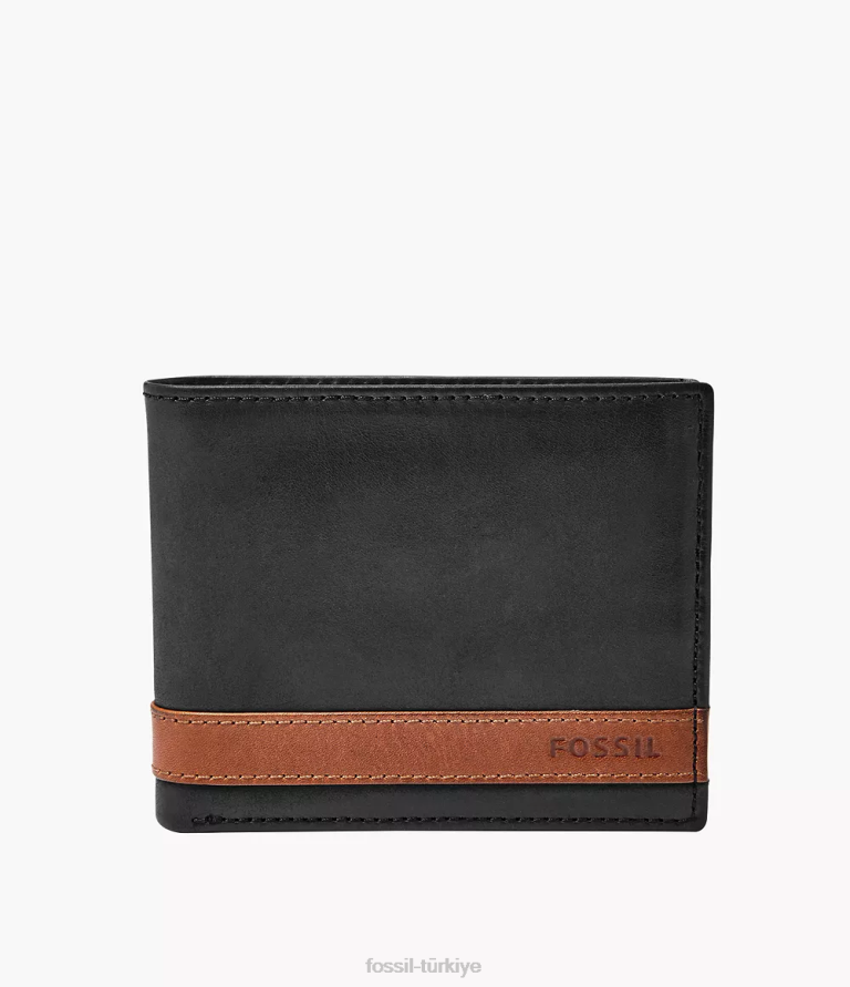 Fossil 6J041660 siyah quinn flip kimliği ikiye katlayın cüzdan erkekler