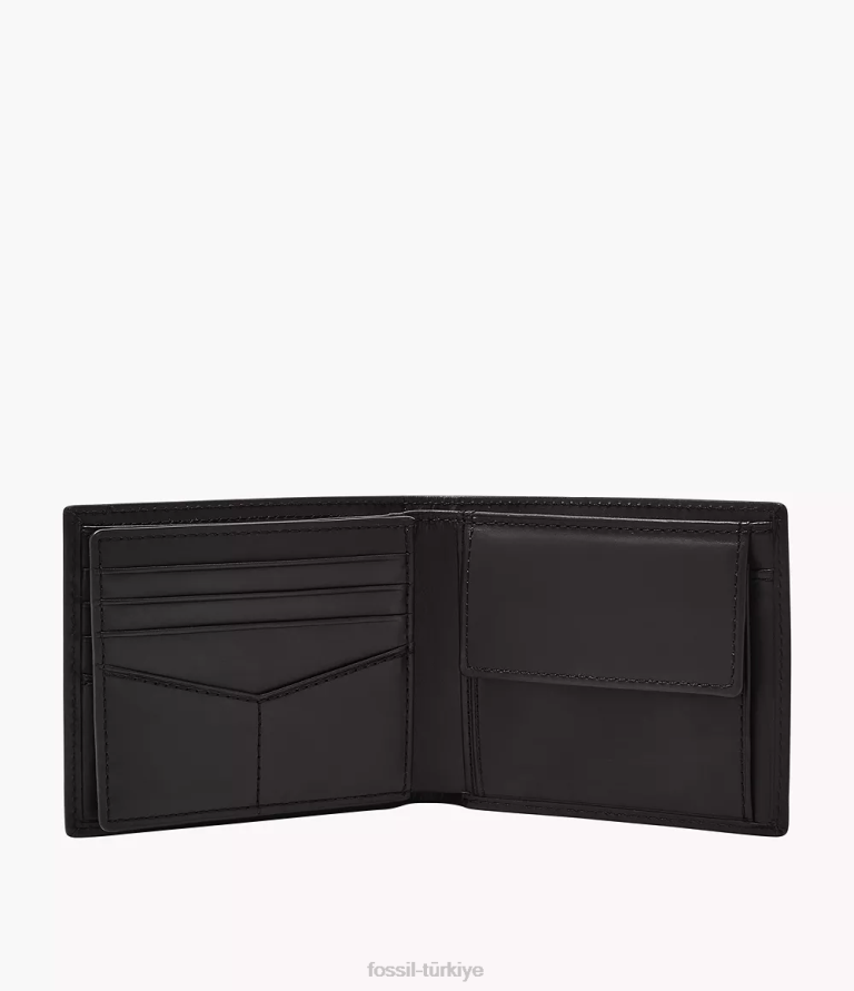 Fossil 6J041668 siyah derrick rfid büyük bozuk para cebi iki katlı cüzdan erkekler