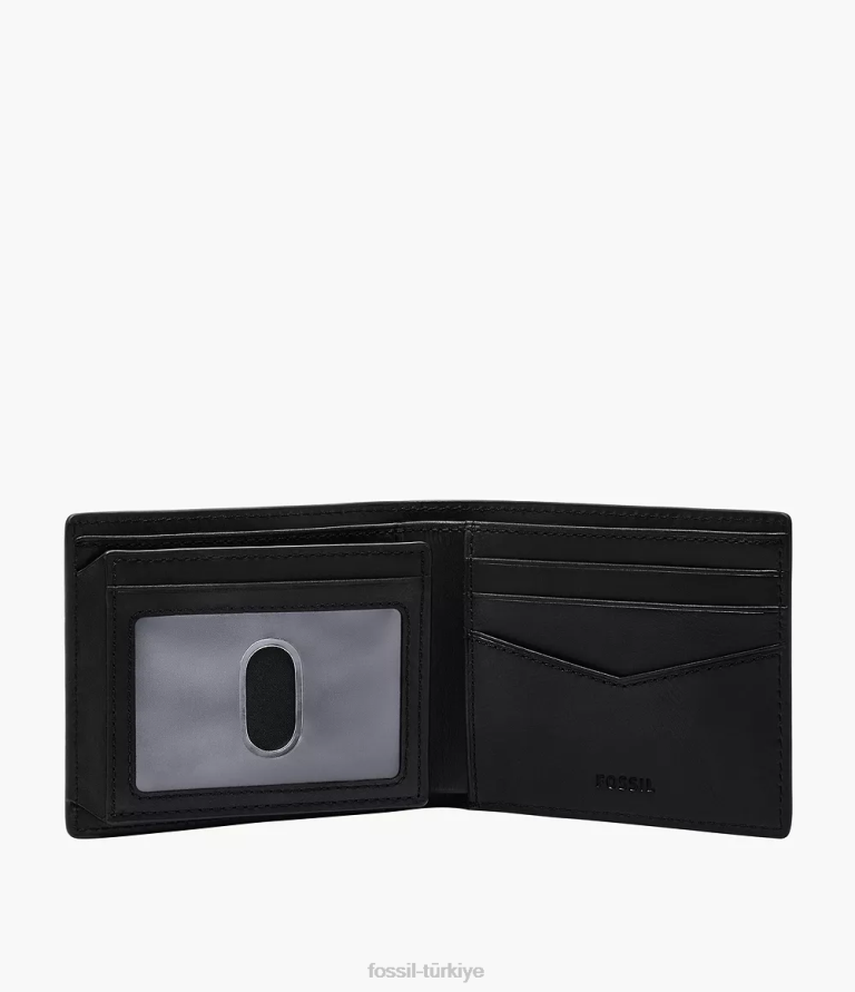 Fossil 6J041670 siyah flip kimliğiyle everett iki katlı cüzdan erkekler