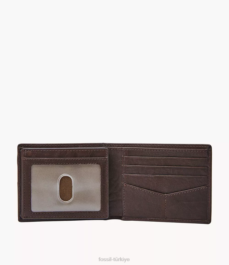Fossil 6J041671 kahverengi Flip ID'li Neel Bifold cüzdan erkekler