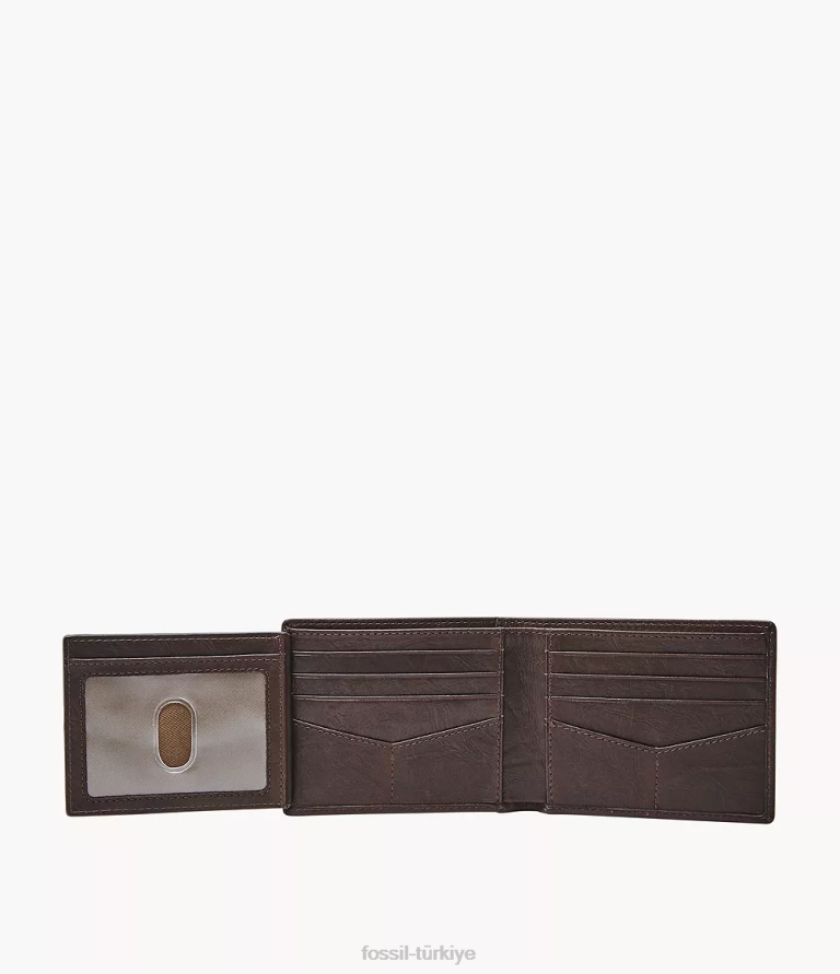 Fossil 6J041671 kahverengi Flip ID'li Neel Bifold cüzdan erkekler