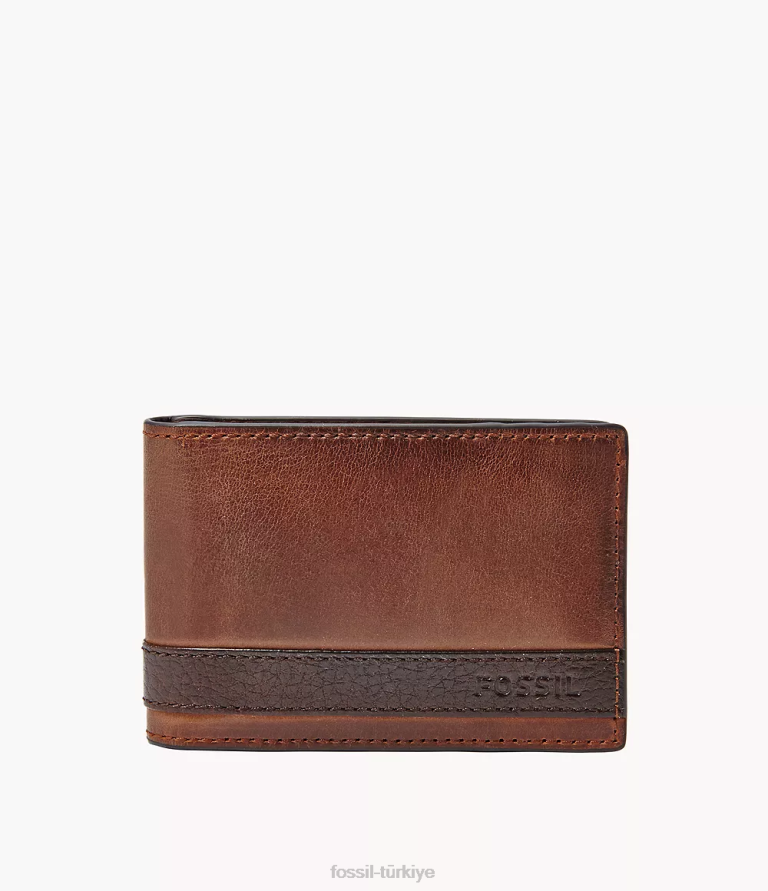 Fossil 6J041675 kahverengi Quinn para klibi iki katlı cüzdan erkekler