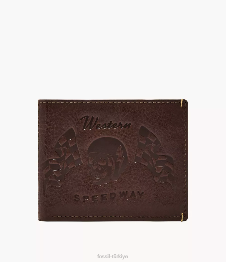 Fossil 6J041697 koyu kahverengi kimliğiyle bronson iki katlı cüzdan erkekler