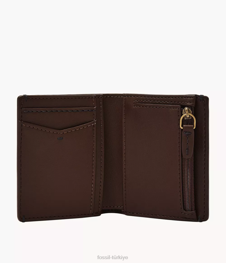 Fossil 6J041828 koyu kahverengi Joshua bozuk para cebi iki katlı cüzdan erkekler
