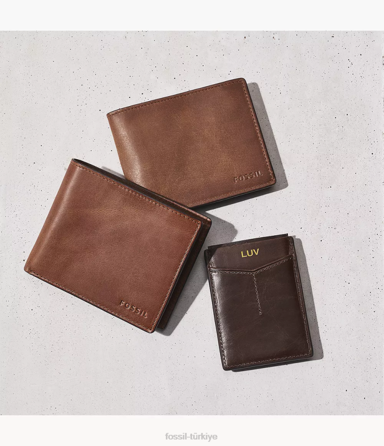 Fossil 6J041724 kahverengi derrick rfid manyetik kart kutusu cüzdan erkekler
