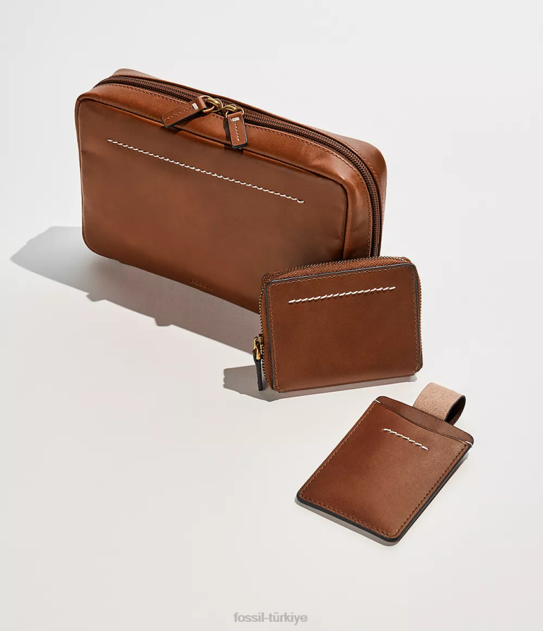 Fossil 6J041732 kahverengi Westover zip kartı kutusu cüzdan erkekler