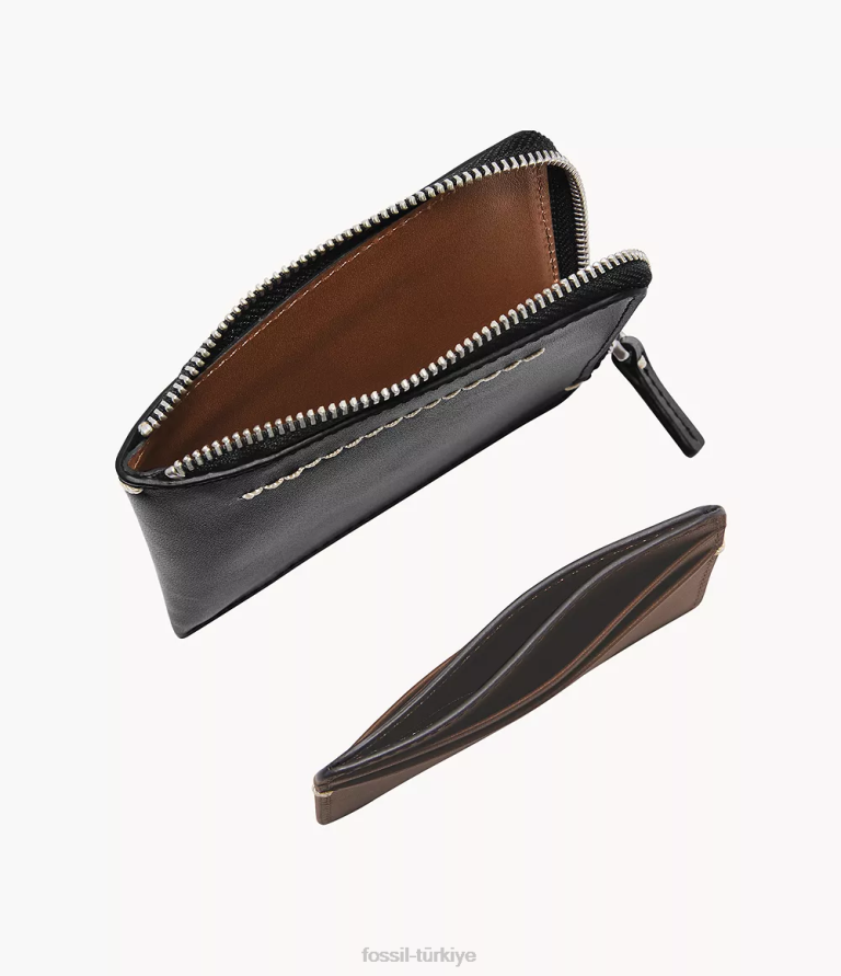 Fossil 6J041747 siyah westover l zip kart kutusu cüzdan erkekler