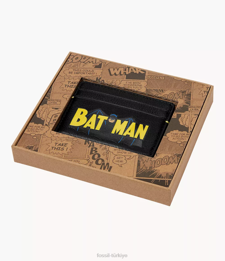 Fossil 6J041772 siyah sınırlı sayıda Batman eski kart kutusu cüzdan erkekler