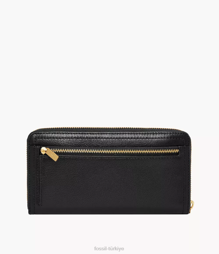 Fossil 6J04785 siyah debriyajın etrafındaki logan rfid zip cüzdan kadınlar