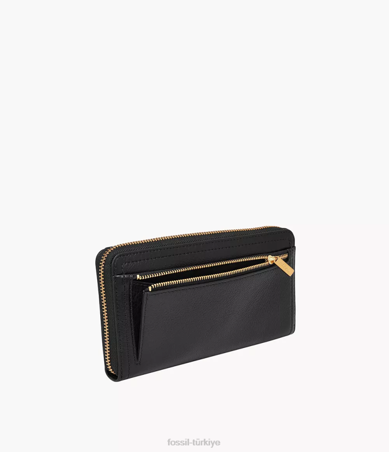 Fossil 6J04785 siyah debriyajın etrafındaki logan rfid zip cüzdan kadınlar