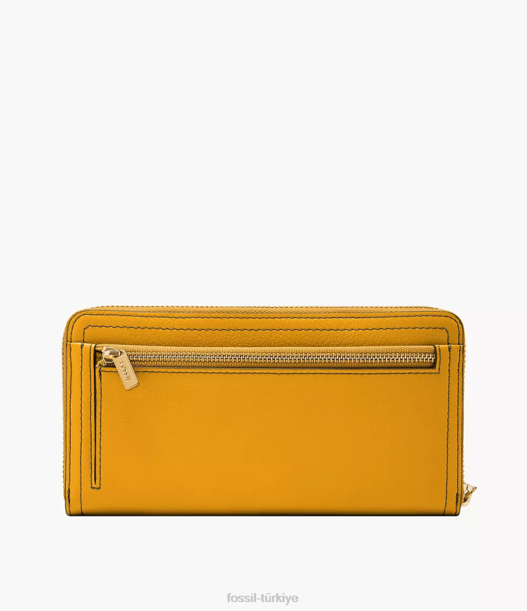 Fossil 6J04794 sarı Logan debriyajın etrafında fermuar cüzdan kadınlar