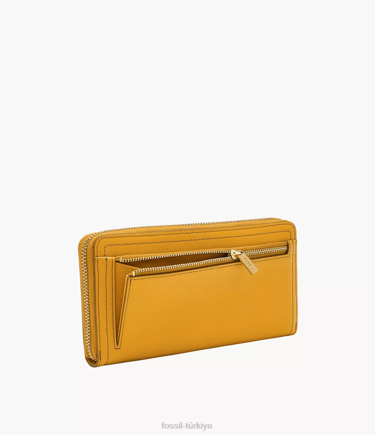 Fossil 6J04794 sarı Logan debriyajın etrafında fermuar cüzdan kadınlar