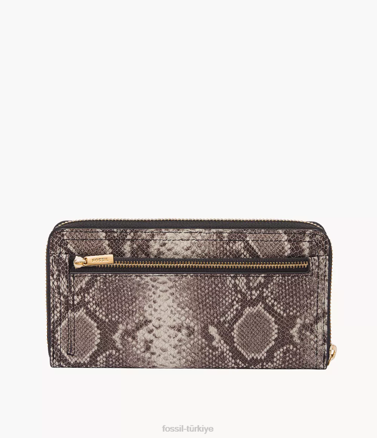 Fossil 6J04797 yılan baskı Logan debriyajın etrafında fermuar cüzdan kadınlar