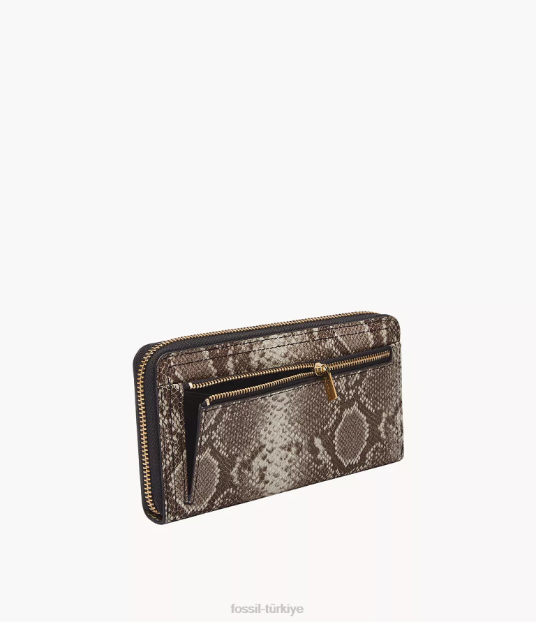 Fossil 6J04797 yılan baskı Logan debriyajın etrafında fermuar cüzdan kadınlar