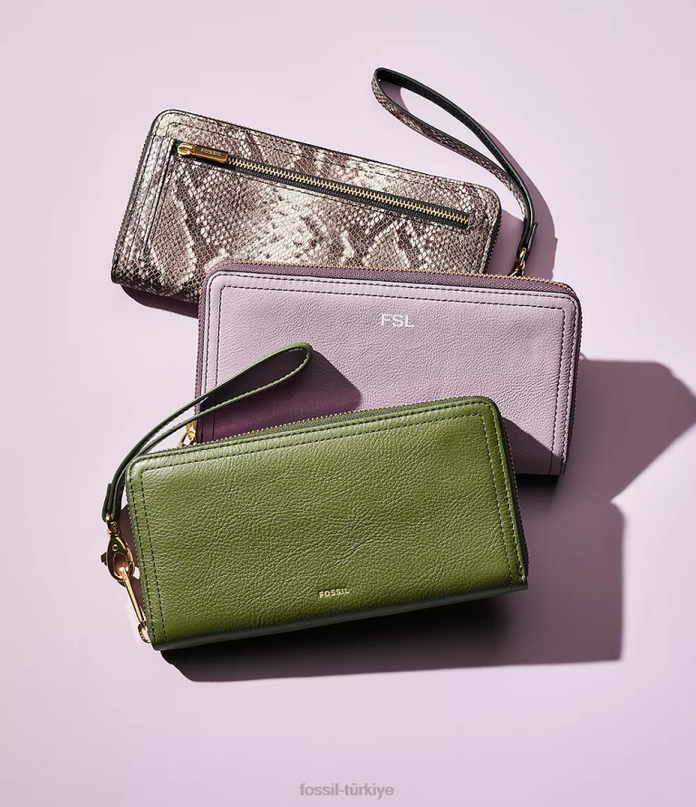 Fossil 6J04797 yılan baskı Logan debriyajın etrafında fermuar cüzdan kadınlar