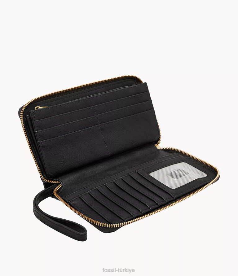 Fossil 6J04813 siyah liza debriyajın etrafında fermuar cüzdan kadınlar
