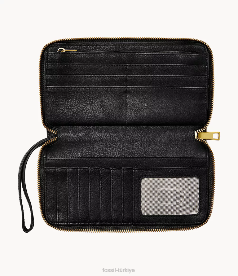 Fossil 6J04813 siyah liza debriyajın etrafında fermuar cüzdan kadınlar