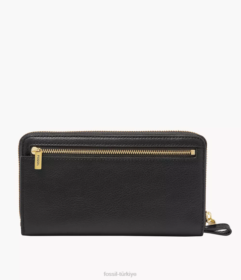 Fossil 6J04813 siyah liza debriyajın etrafında fermuar cüzdan kadınlar