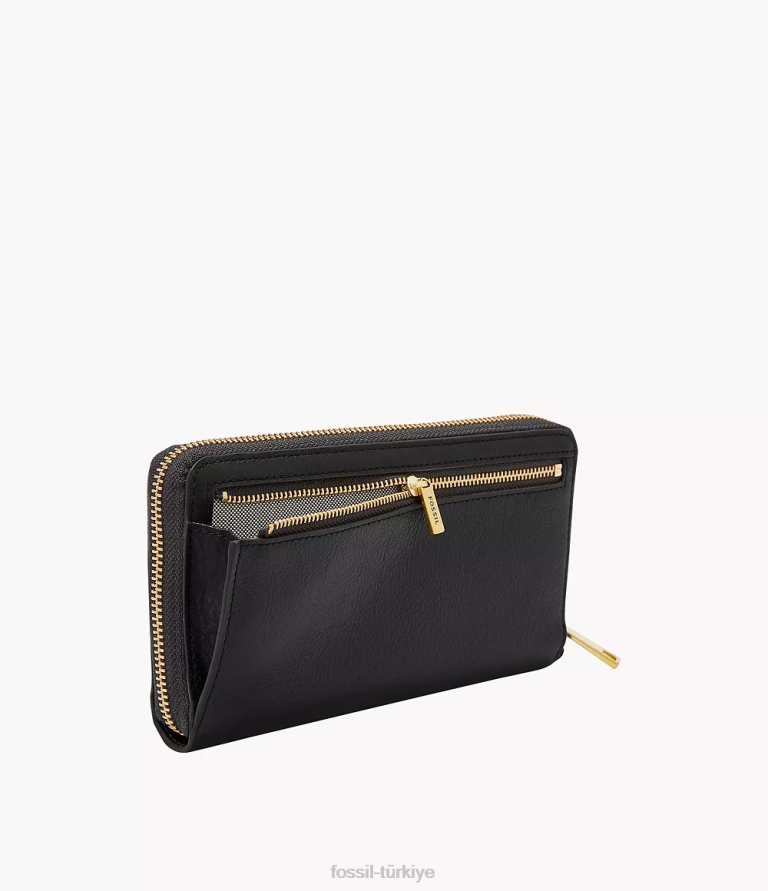 Fossil 6J04813 siyah liza debriyajın etrafında fermuar cüzdan kadınlar