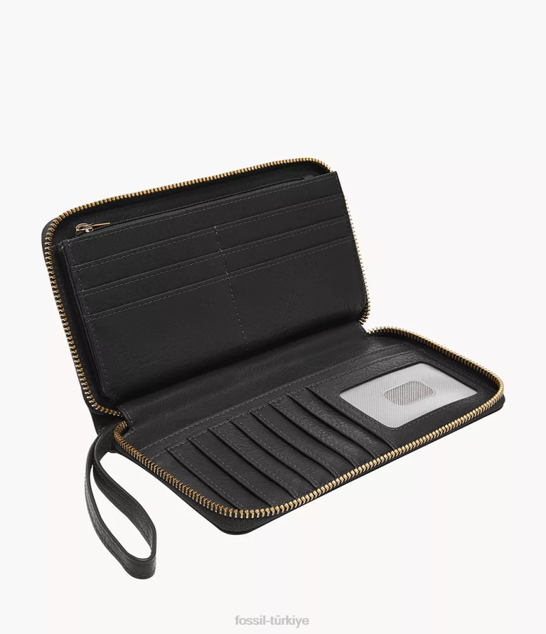 Fossil 6J04815 siyah liza debriyajın etrafında fermuar cüzdan kadınlar