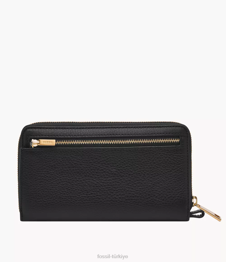 Fossil 6J04815 siyah liza debriyajın etrafında fermuar cüzdan kadınlar