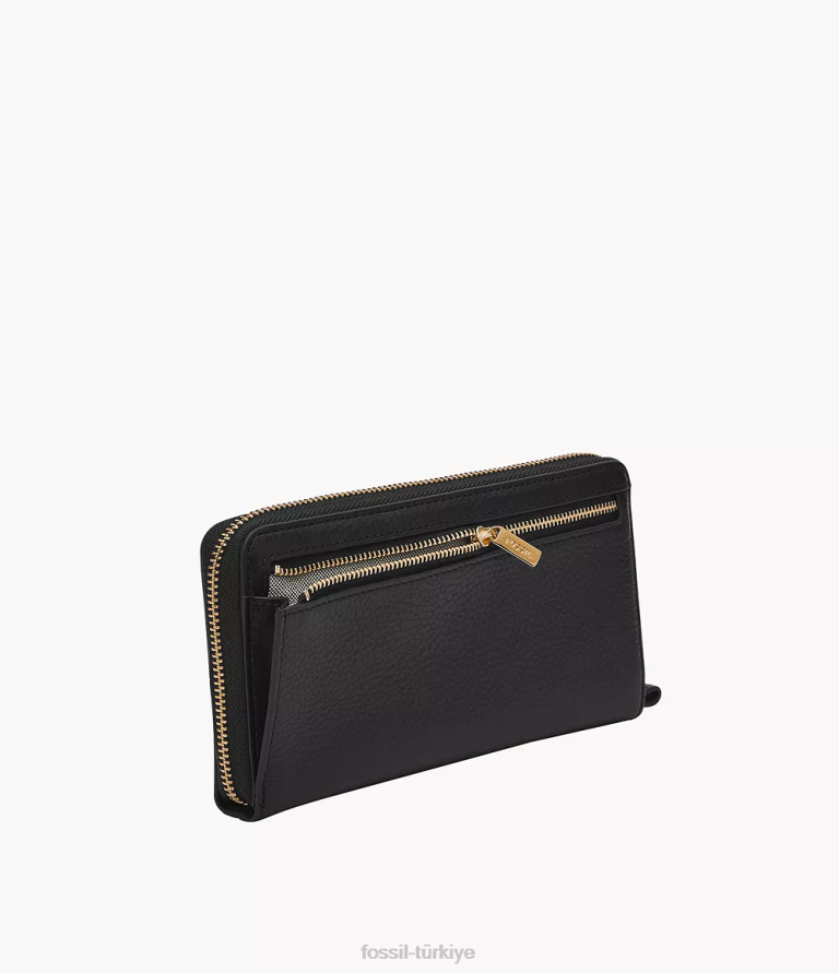 Fossil 6J04815 siyah liza debriyajın etrafında fermuar cüzdan kadınlar