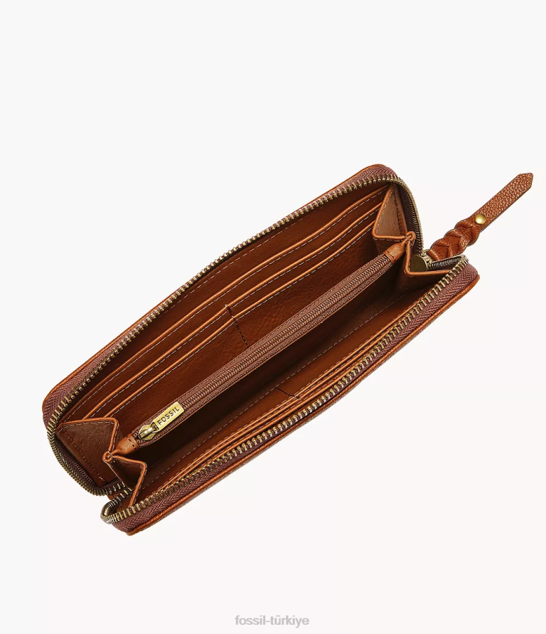 Fossil 6J04886 kahverengi tara fermuarlı debriyaj cüzdan kadınlar