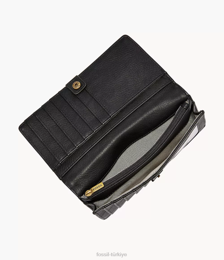 Fossil 6J04810 siyah liza ince iki katlı cüzdan kadınlar