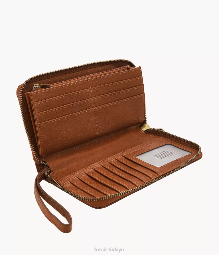 Fossil 6J04880 kahverengi liza debriyajın etrafında fermuar cüzdan kadınlar