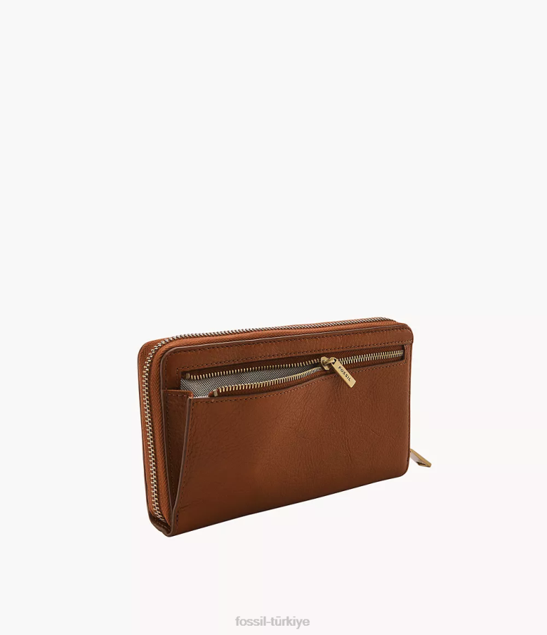 Fossil 6J04880 kahverengi liza debriyajın etrafında fermuar cüzdan kadınlar