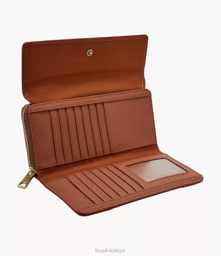 Fossil 6J04825 kahverengi jori rfid kapaklı debriyaj cüzdan kadınlar