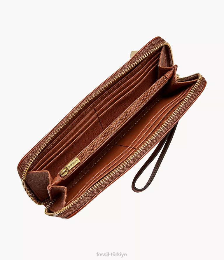 Fossil 6J04828 kahverengi jori rfid zip debriyajı cüzdan kadınlar