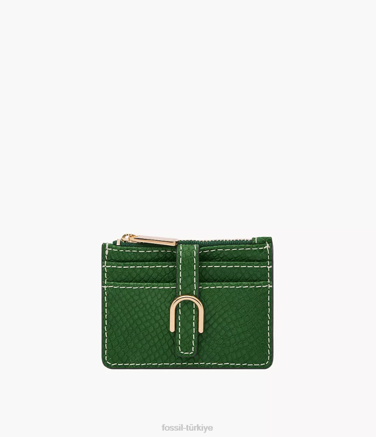 Fossil 6J04760 yeşil vada zip kart durumda cüzdan kadınlar